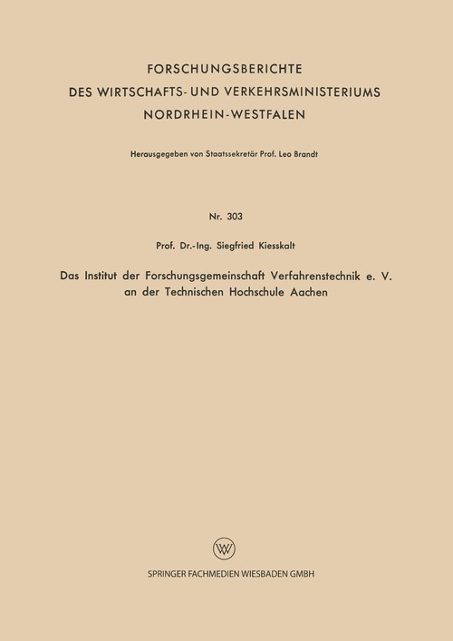 Das Institut der Forschungsgemeinschaft Verfahrenstechnik e. V. an der Technischen Hochschule Aachen