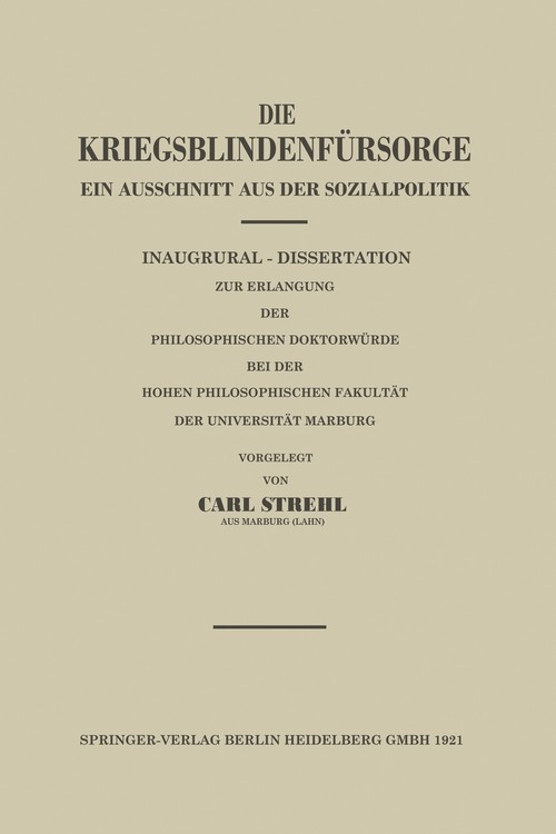 Die Kriegsblindenfürsorge