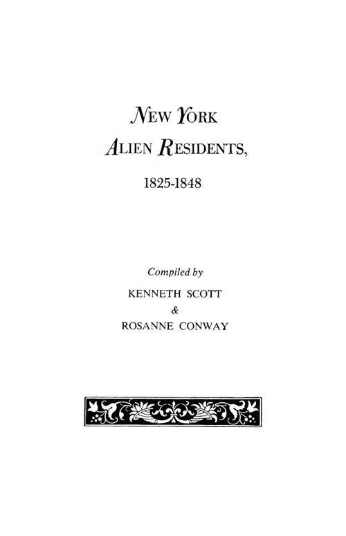 New York Alien Residents, 1825-1848